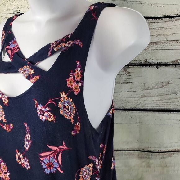 Maurices Sleeveless Floral Swing Dress Navy Criss Cross Back Women’s Size M Rayo - Picture 3 of 9